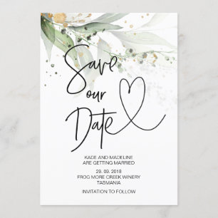 Invitación Salve Nuestra Fecha Elegante Boda de Eucalipto Ver