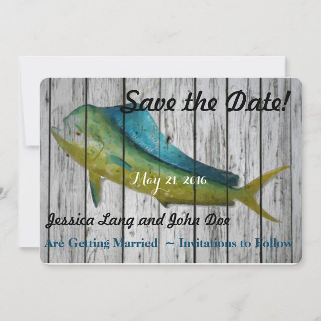 Invitación Salven la fecha con un Mahi Mahi (Anverso)