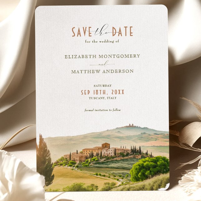 Invitación Salven la fecha de destino de la acuarela toscana  (Subido por el creador)