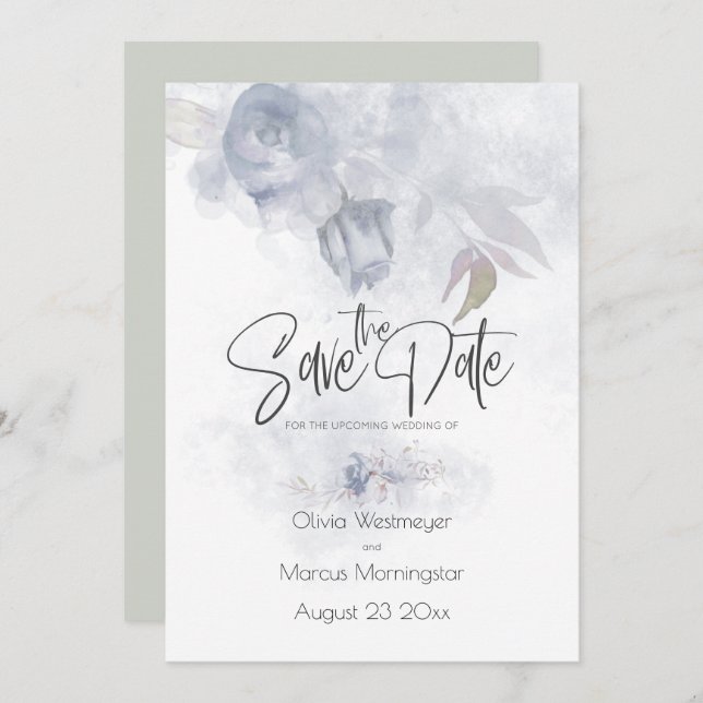 Invitación Salven la fecha de la agitada floral azul bohemia (Anverso / Reverso)