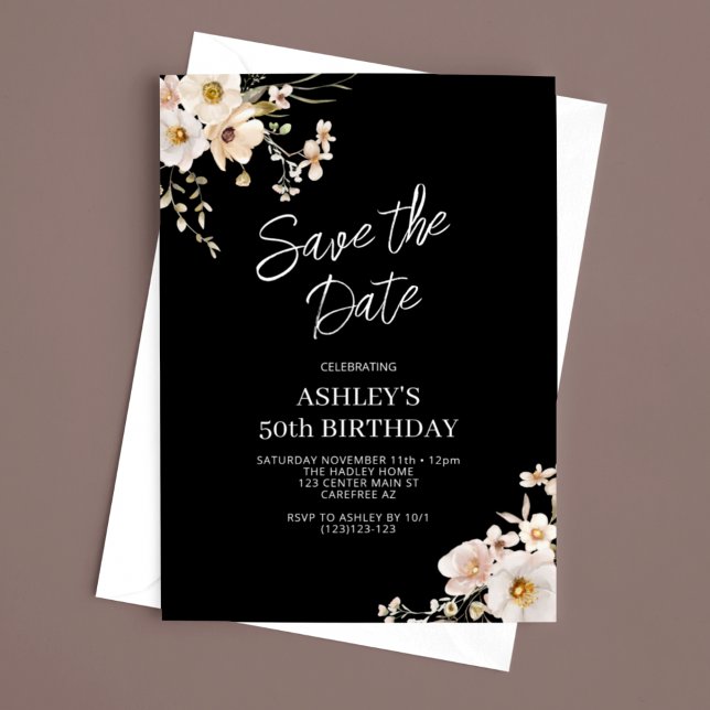 Invitación Salven la fecha elegante Floral 50 cumpleaños (Subido por el creador)