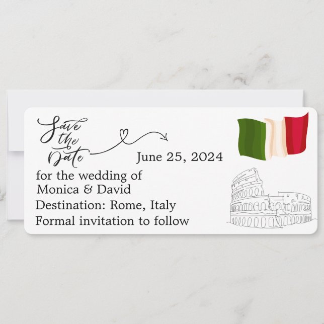 Invitación Salven la fecha para un boda en Roma, Italia (Anverso)
