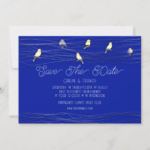 Invitación Salven La Fecha Personalizado Azul De Oro Foto Ave