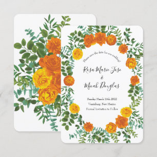 Invitación Sálvese la fecha de boda floral de peonía naranja 