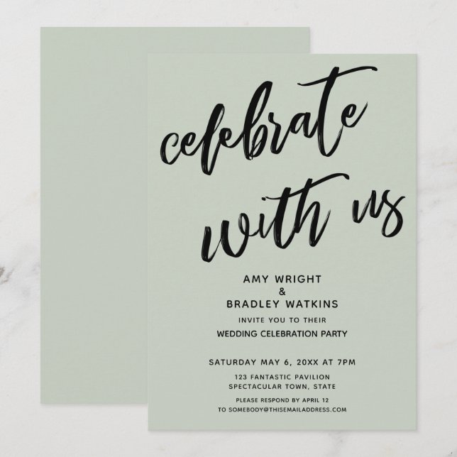 Invitación Salvia Simple Celebre con Nosotros Recepción de Bo (Anverso / Reverso)