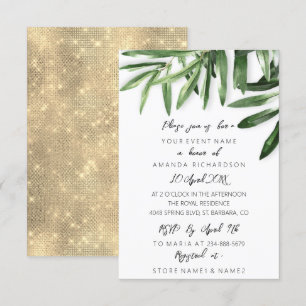 Invitación Salvia Tropical Elegante Verde Menta Blanco Dorado