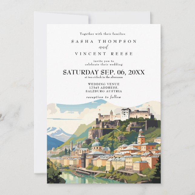 Invitación Salzburgo Austria Wedding Invitation Retro (Anverso)