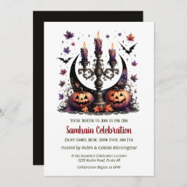 Invitación Samhain Moon Bats & Pumpkins Fall Halloween
