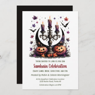 Invitación Samhain Moon Bats & Pumpkins Fall Halloween