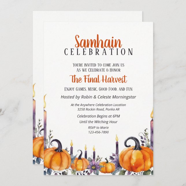 Invitación Samhain Party Fall Pumpkins & Candles Invitation (Anverso / Reverso)