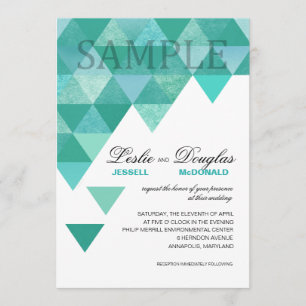 Invitación SAMPLE firma mate Triángulos geométricos verde azu
