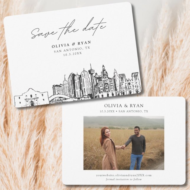Invitación San Antonio Boda moderno salva la fecha (San Antonio Save the Date with Engagement Photo)