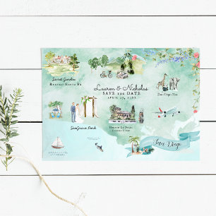 Invitación San Diego   Mapa del itinerario de boda de destino