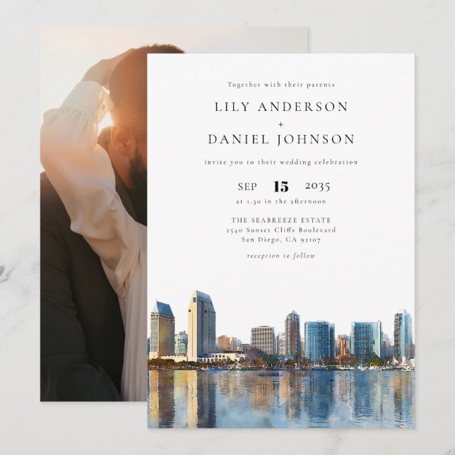 Invitación San Diego Skyline Destination Photo Wedding (Anverso / Reverso)