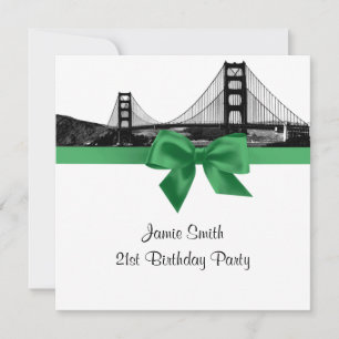 Invitación San Fran Skyline Etched BW Dark Jade SQ Cumpleaños