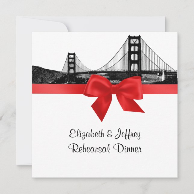 Invitación San Fran Skyline Etched BW Red SQ Cena de ensayo (Anverso)