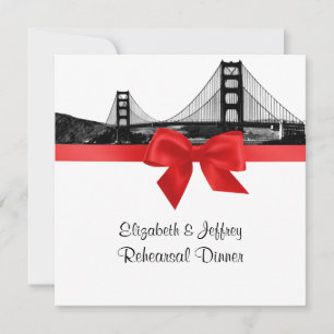 Invitación San Fran Skyline Etched BW Red SQ Cena de ensayo