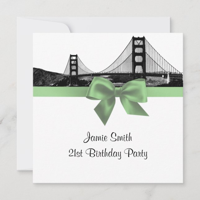 Invitación San Fran Skyline Etched BW Sage Green SQ Cumpleaño (Anverso)