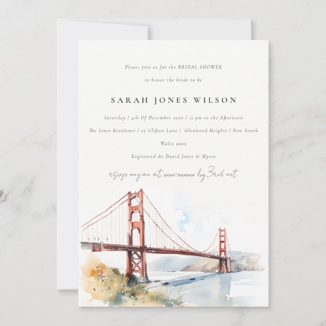Invitación San Francisco Golden Gate Bridge Bridal Shower (Anverso)