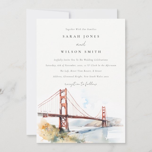 Invitación San Francisco Golden Gate Bridge Landscape Wedding (Anverso)