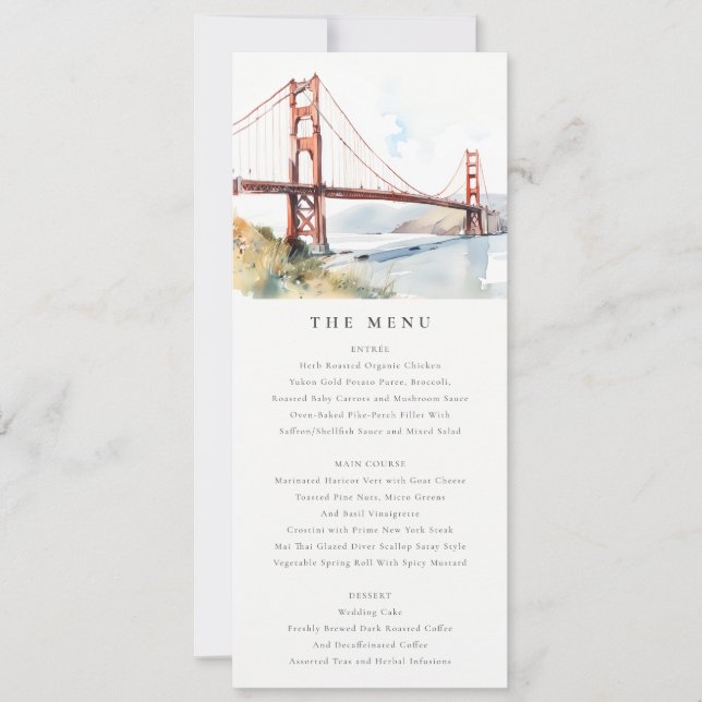 Invitación San Francisco Golden Gate Bridge Wedding Menu Card (Anverso)