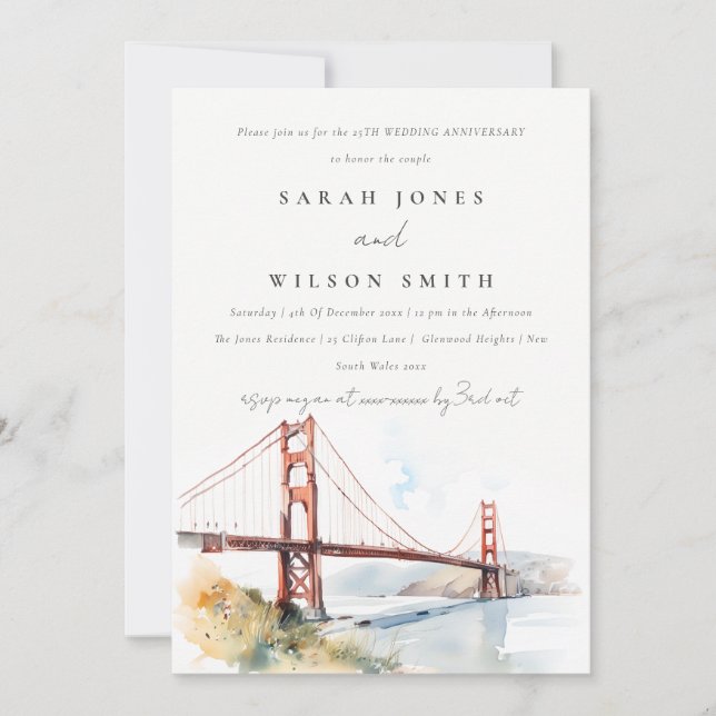 Invitación San Francisco Golden Gate Wedding Anniversary  (Anverso)