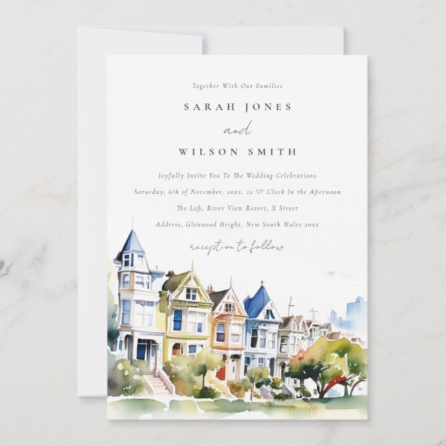 Invitación San Francisco Painted Ladies Landscape Wedding (Anverso)