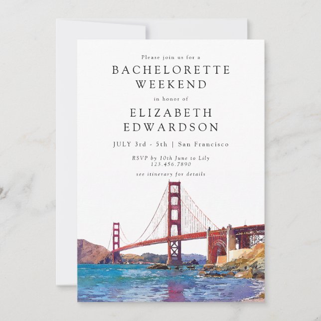 Invitación San Francisco  Watercolor Bachelorette Weekend (Anverso)