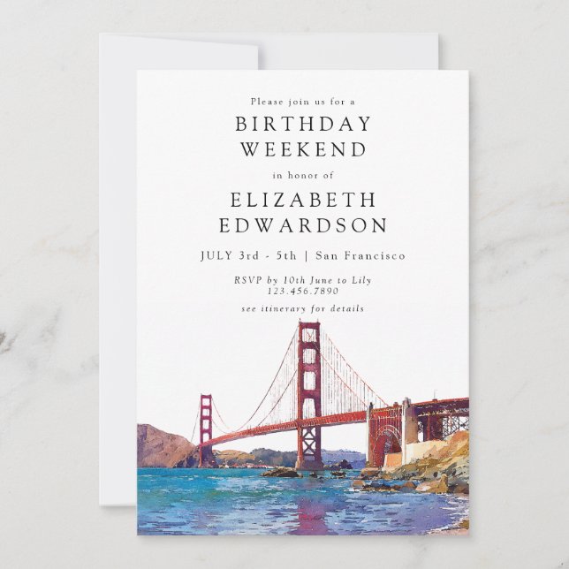 Invitación San Francisco  Watercolor Birthday Weekend (Anverso)