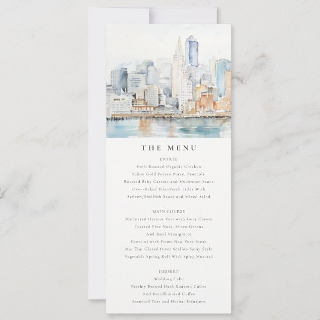 Invitación San Francisco Watercolor Landscape Wedding Menu (Anverso)
