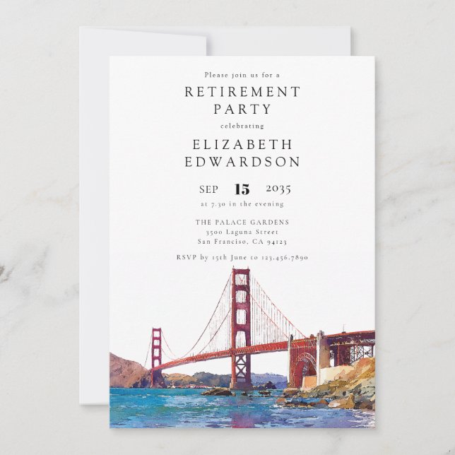 Invitación San Francisco Watercolor Retirement Party (Anverso)