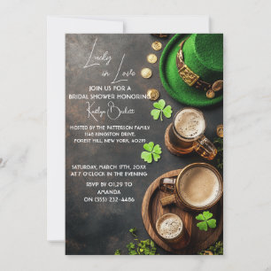 Invitación San Patricio marrón y leprechaun verde y oro