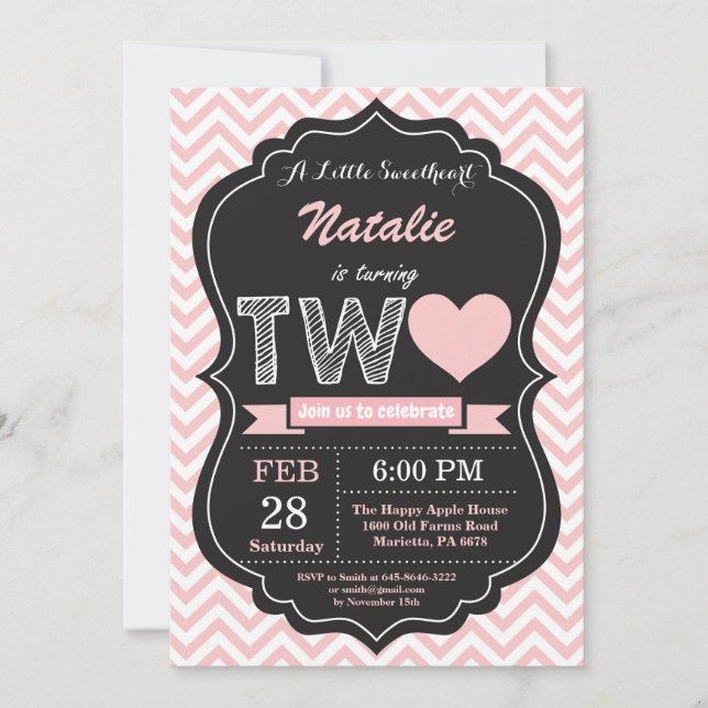 Invitación San Valentín 2do Segundo Cumpleaños Pequeño Corazó (Anverso)