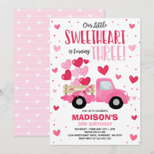 Invitación San Valentín amor 3.ᵉʳ cumpleaños Camión Rojo Rosa