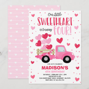 Invitación San Valentín amor 4º Camión Rojo Rosado de cumplea