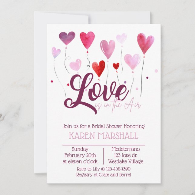 Invitación San Valentín, amor, ducha nupcial (Anverso)