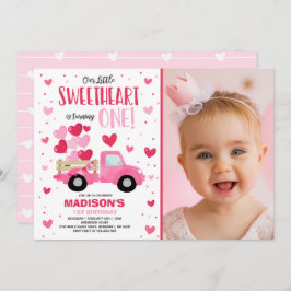 Invitación San Valentín Corazón primer cumpleaños Camión Rojo