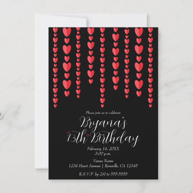 Invitación San Valentín Corazones Rojos Febrero Cumpleaños Ne (Anverso)