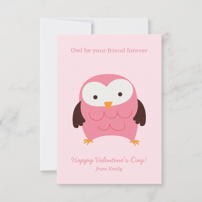 Invitación San Valentín de búho rosado (Anverso)