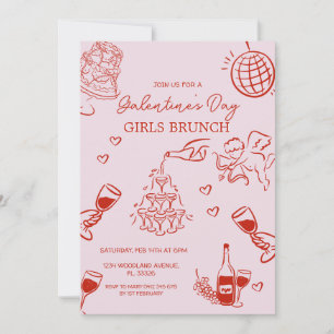 Invitación San Valentín de Chicas de Galentine Rosa manos dib