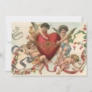 Invitación San Valentín de época, ángeles victorianos Corazón