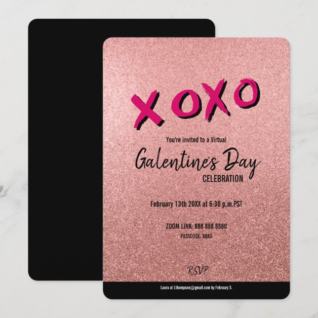 Invitación San Valentín de Rosa Purpurina de oro virtual Gale (Anverso / Reverso)