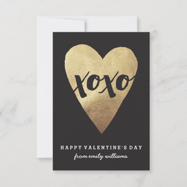 Invitación San Valentín dorado de clase XOXO - negro (Anverso)