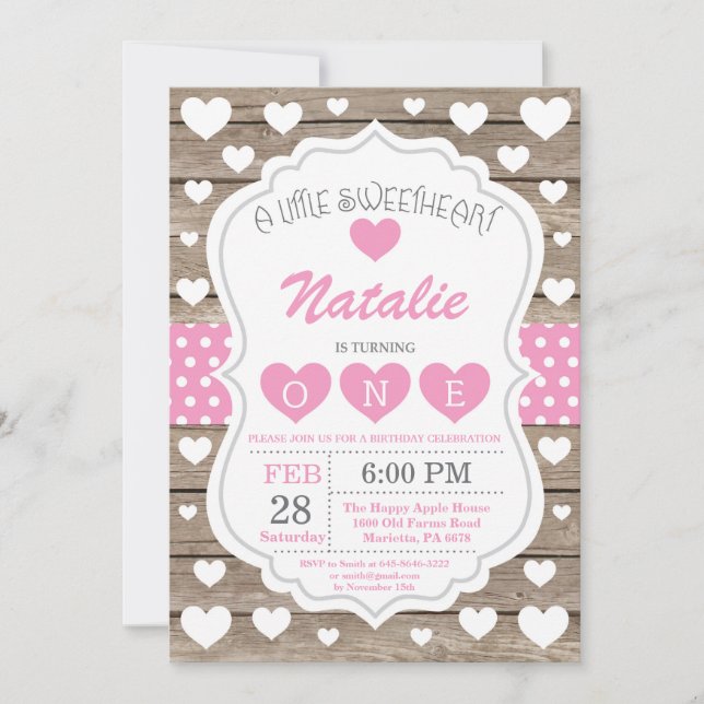 Invitación San Valentín Pequeño Querido Primer Cumpleaños (Anverso)