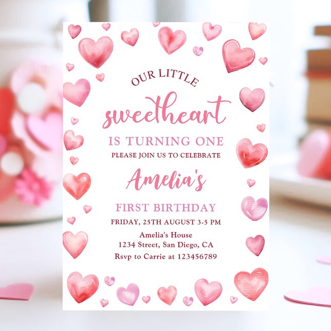 Invitación San Valentín Pequeño Querido Primer Cumpleaños (Subido por el creador)