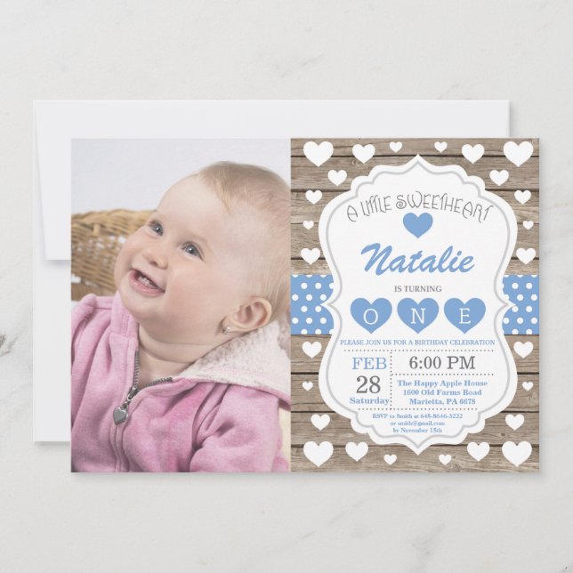Invitación San Valentín Pequeño Querido Primer Cumpleaños (Anverso)