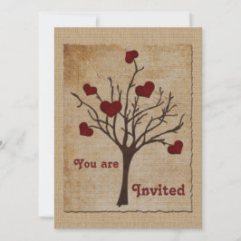 Invitación San Valentín, profundo amor rojo, árbol de frutas