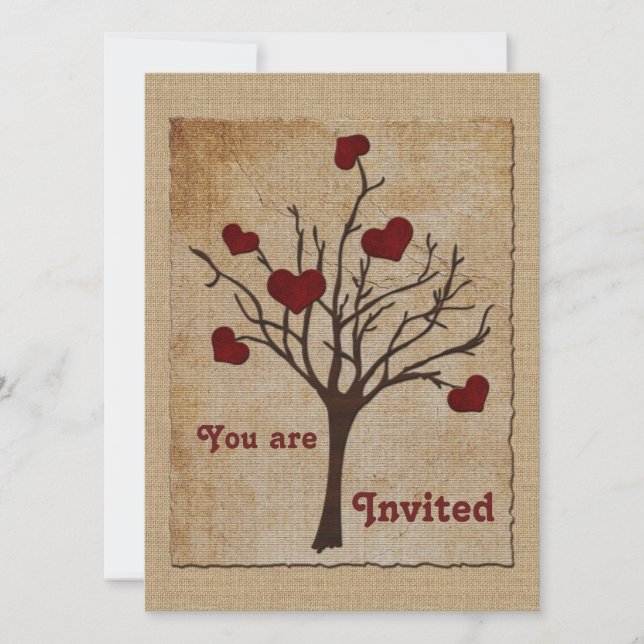 Invitación San Valentín, profundo amor rojo, árbol de frutas (Anverso)