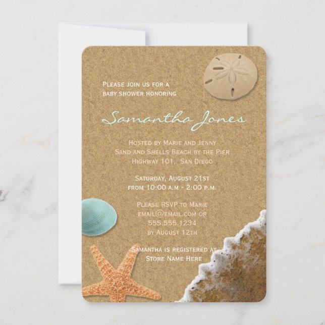 Invitación Sand and Shells Beach Baby Shower invita (Anverso)