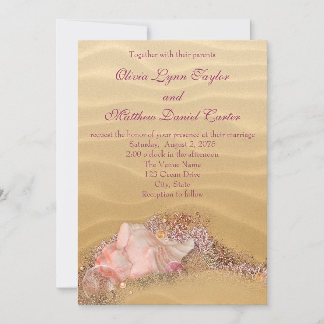 Invitación Sand Beach Seashells Beach Wedding (Anverso)
